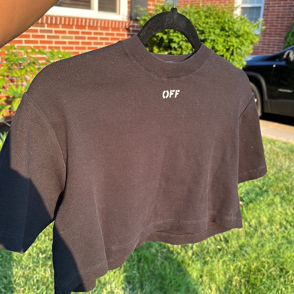 Off Stamp Ribbed Cropped Tee - OFF WHITE